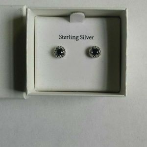 Sterling Silver Earings dark Blue Stone BRAND NEW